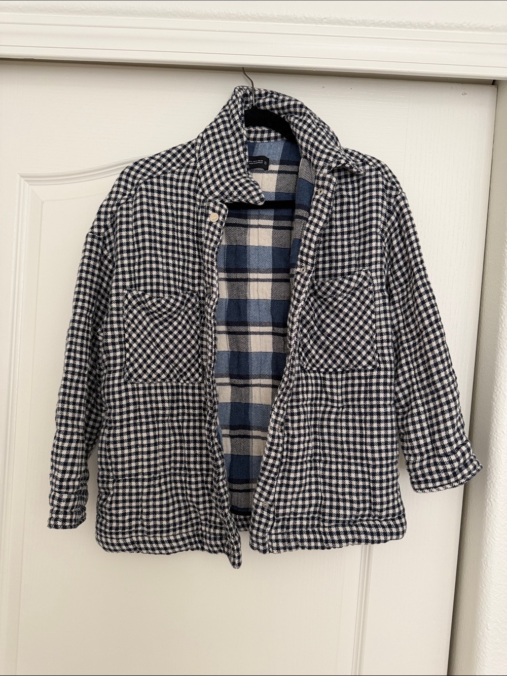 Zara Black and White Checked Shirt Jacket